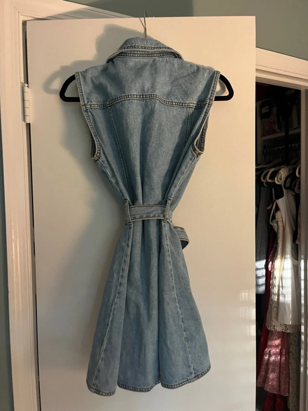 Zara Light Blue Sleeveless Denim Mini Dress with Tie Waist - Picture 3 of 3